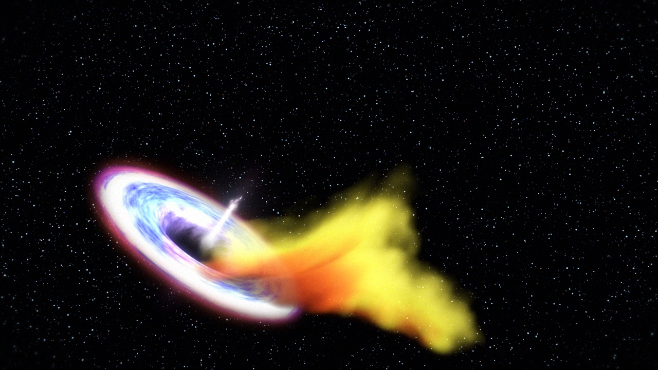 In this illustration, a black hole is shown devouring star. Image by NASA/Goddard Space Flight Center/Swift
