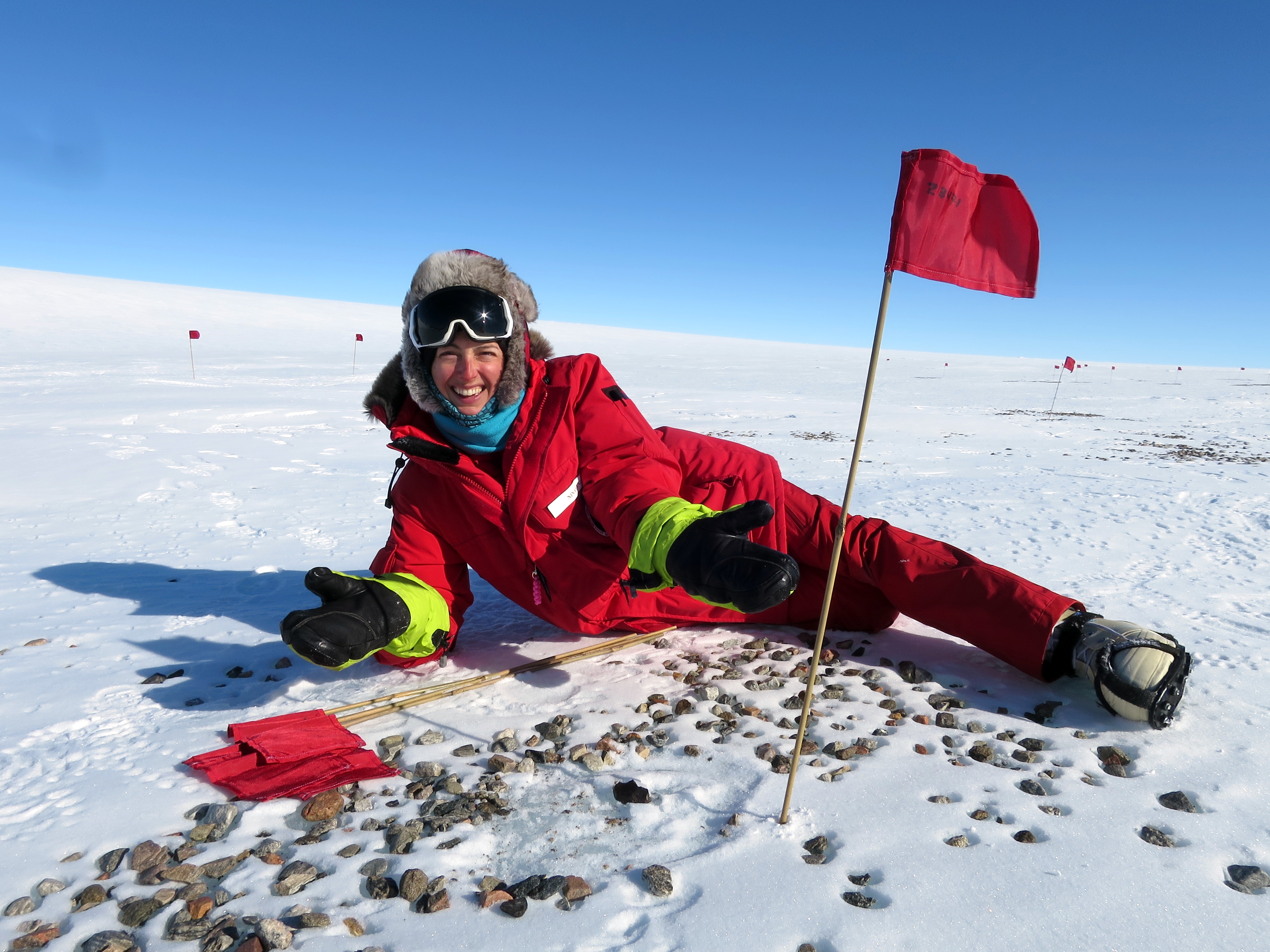 Lanza poses with a meteorite find. Photo by Constantine Tsang