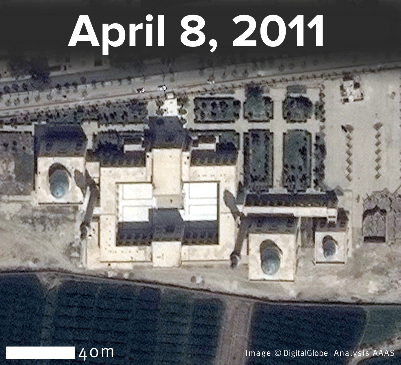 Satellite imagery reveals the ISIS-led destruction of the tombs of Uwais al-Qarani, Obay ibn Qays, and Ammar ibn Yasir in Raqqa. Credit: DigitalGlobe | U.S. Department of State, NextView License | Analysis AAAS.