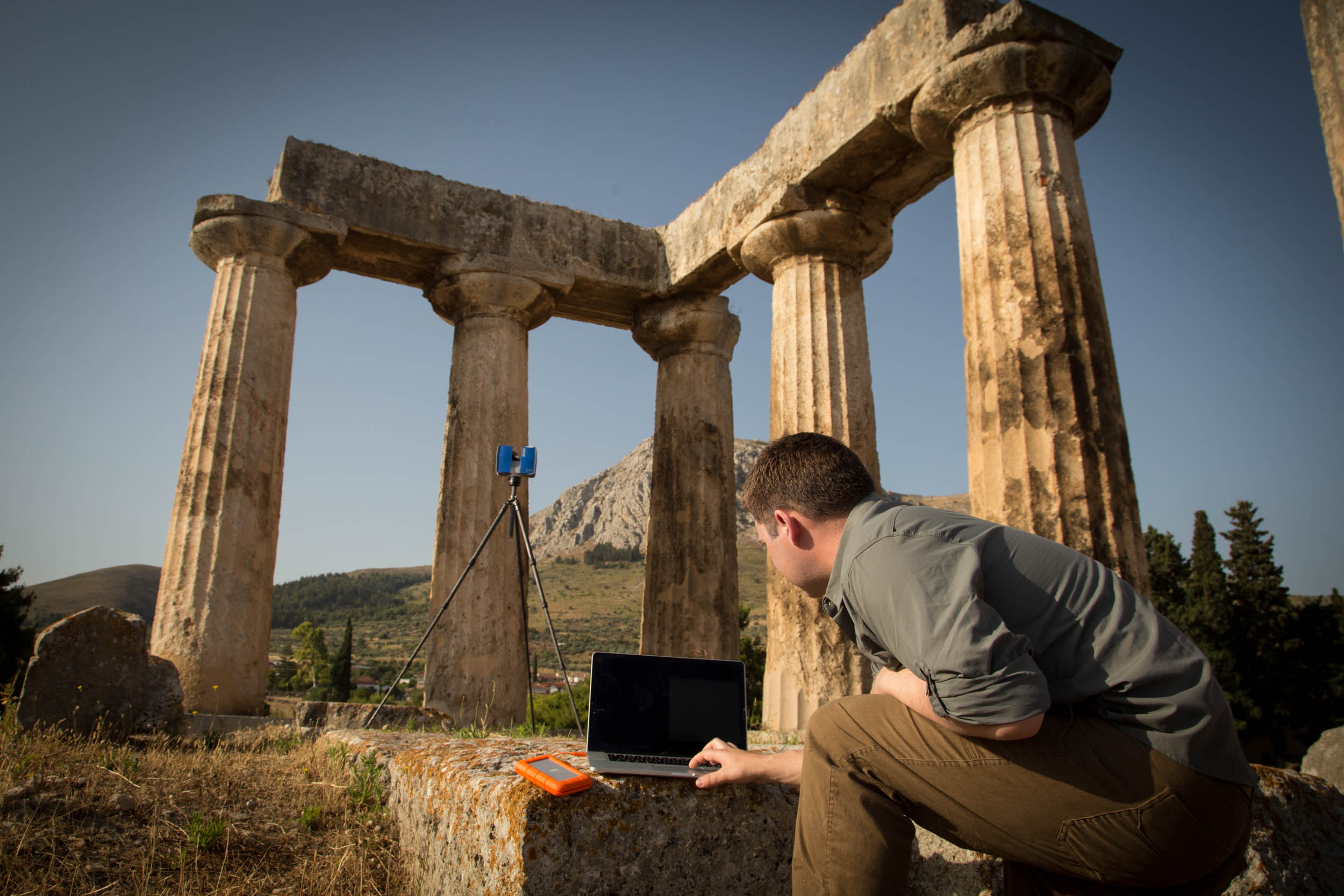 CyArk laser-scanning the Temple of Apollo at Ancient Corinth in Greece. Photo by CyArk