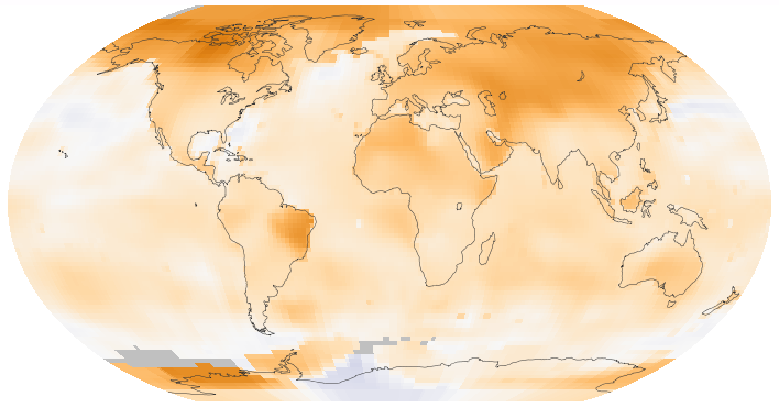 This map of the Earth shows surface temperature trends between 1950 and 2014. Credit: Wikipedia/Creative Commons