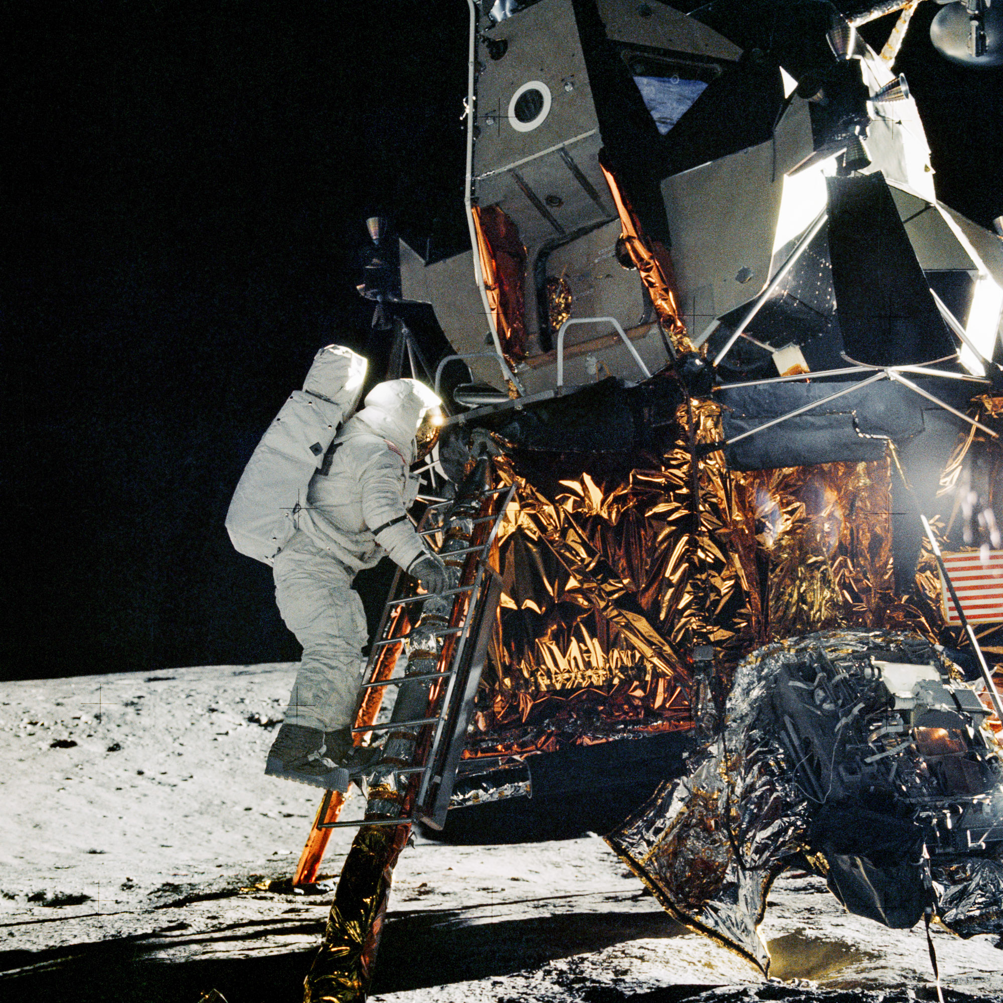 Astronaut Alan Bean exiting the Apollo 12 Lunar Module. Credit: NASA