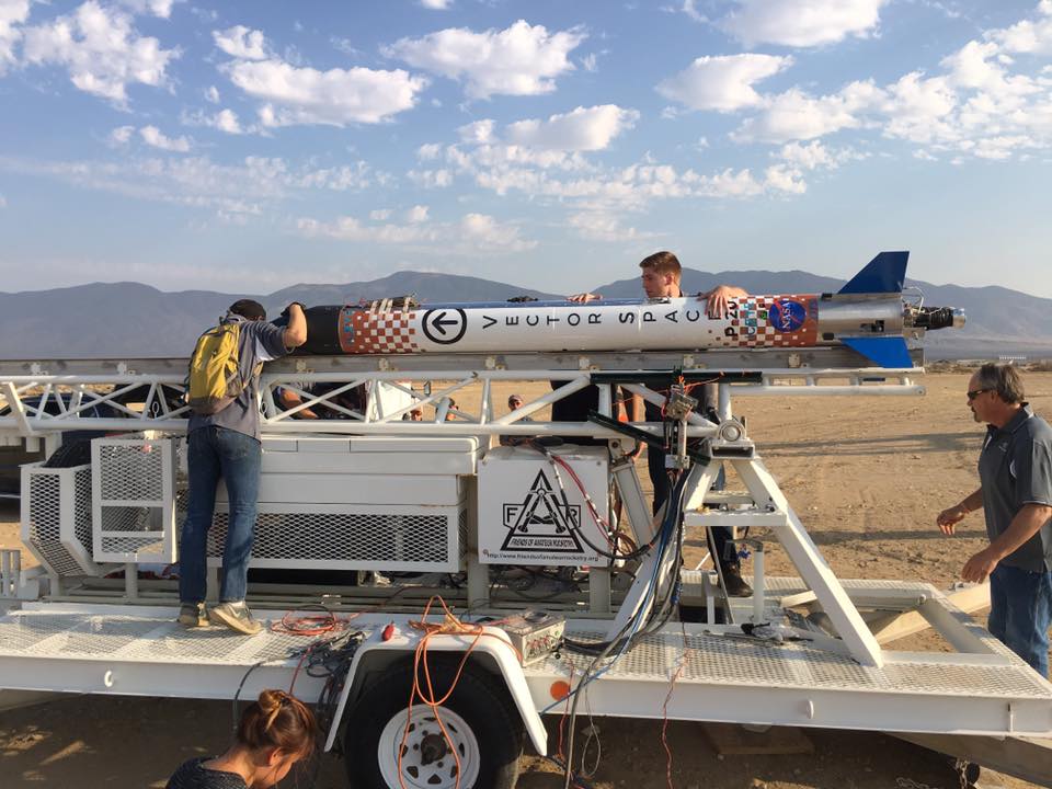 Vector Space tested a 12 ft rocket prototype in the Mojave desert this past July. A planned full scale version will be just 42 ft long. Credit: Kevin Baxter
