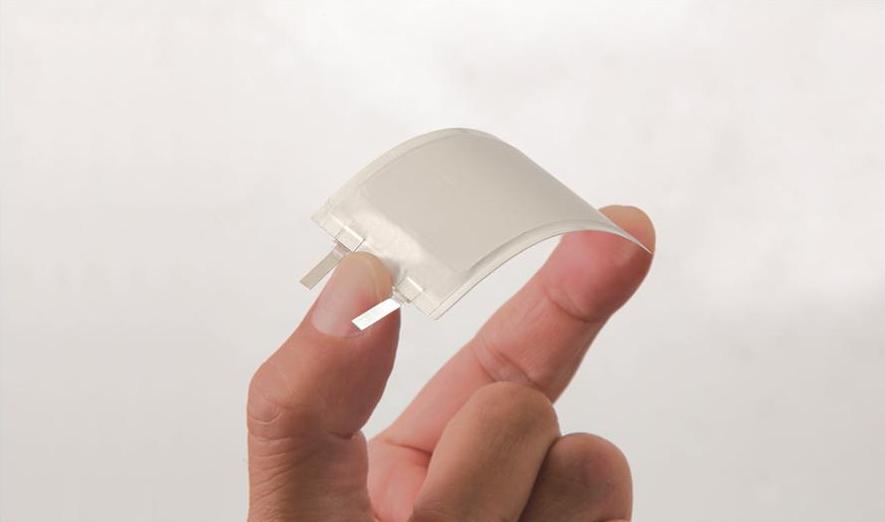 Panasonic's flexible lithium-ion battery, with a thickness of only 0.55mm. Credit: Panasonic