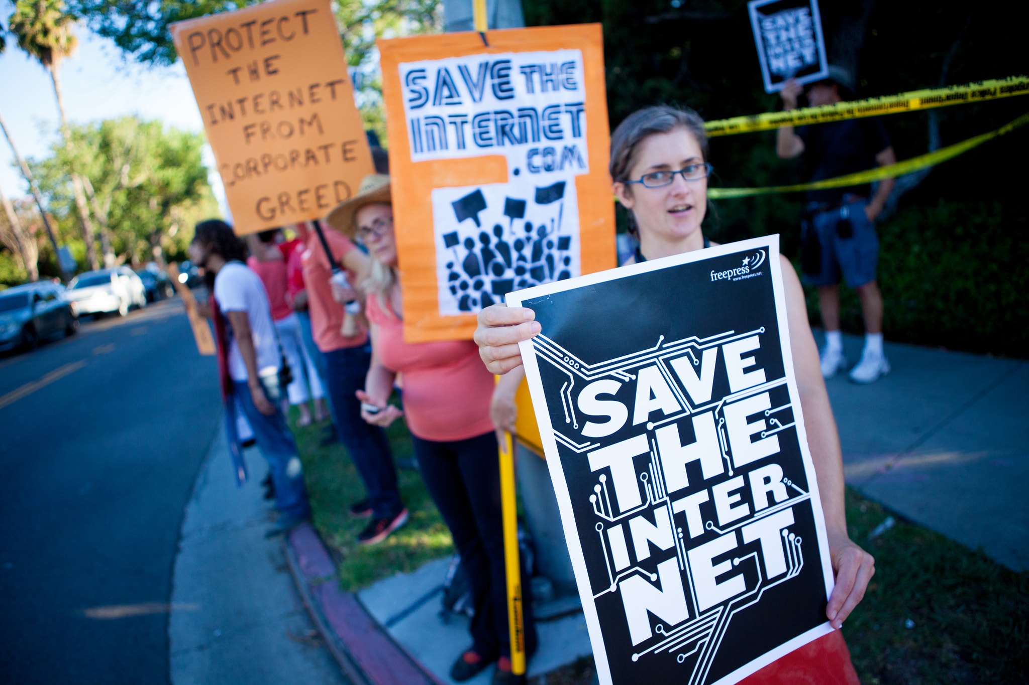 Activists rally for net neutrality in 2014.. Photo by Stacie Isabella Turk/Ribbonhead/flickr/CC BY-SA 2.0