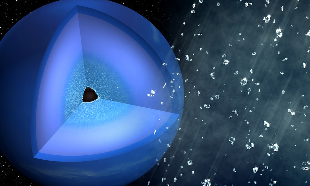 cut out of planet neptune with a shower of diamonds