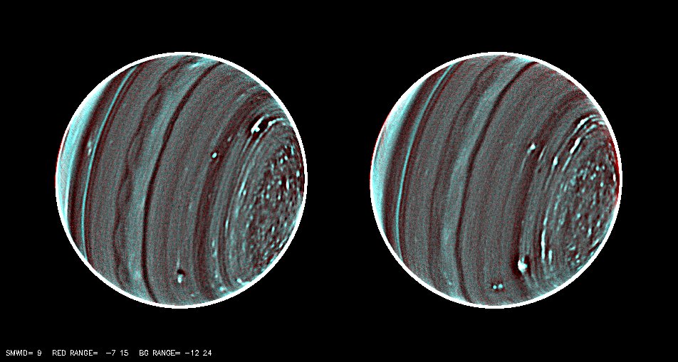 two images of Uranus with a teal blue tint