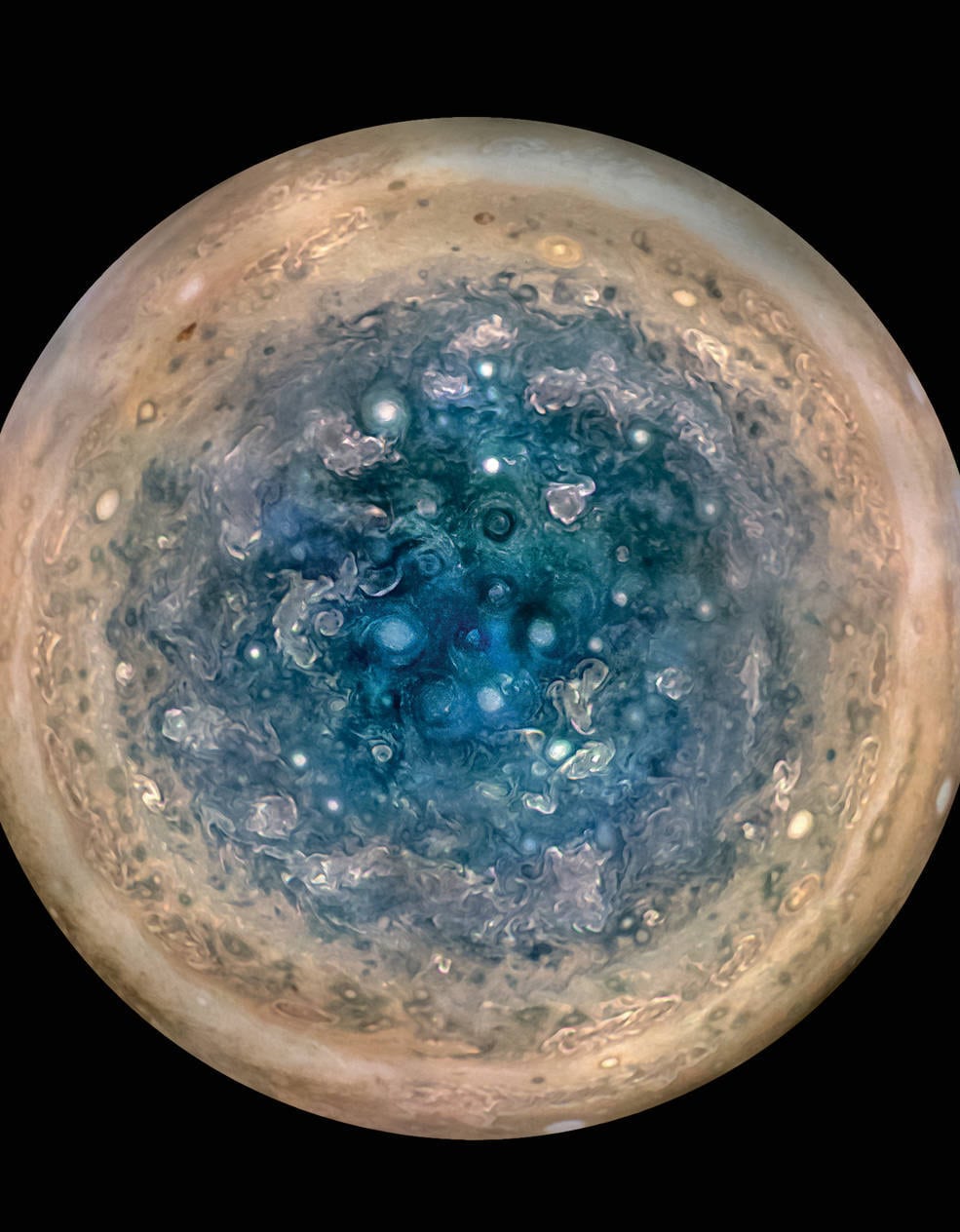 jupiter's blue south pole 