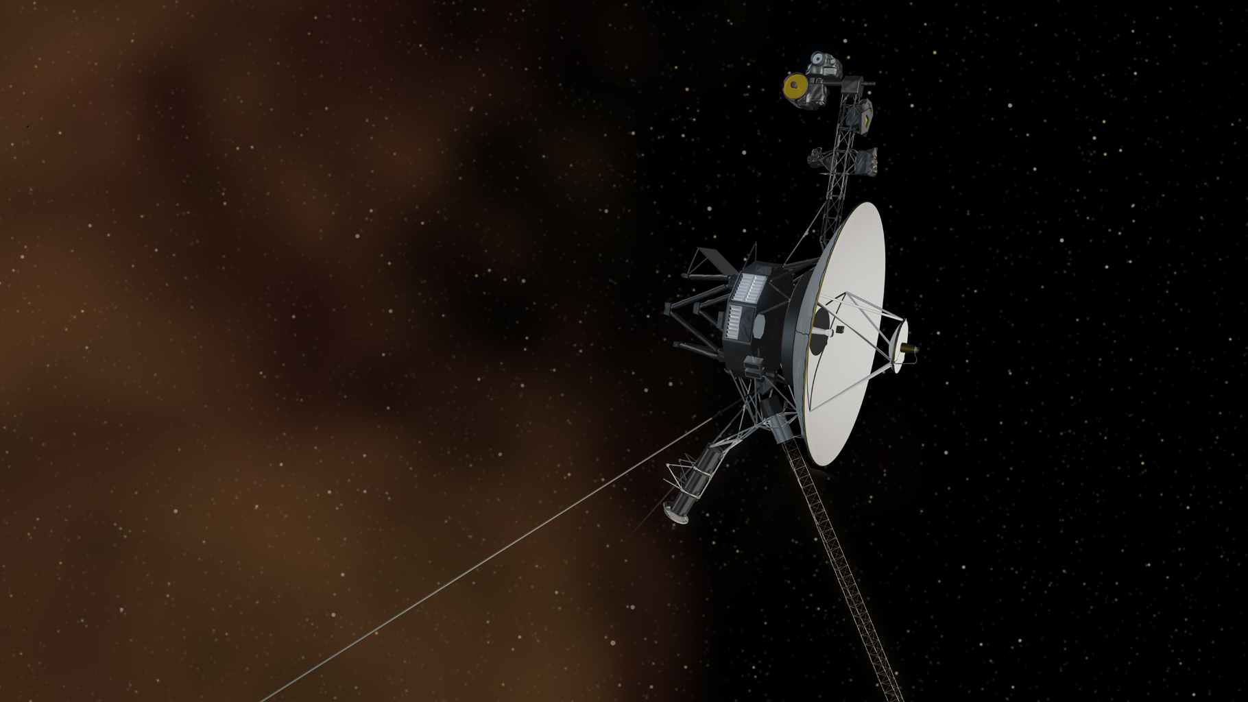 a cgi image of the Voyager 1 satellite leaving interstellar space