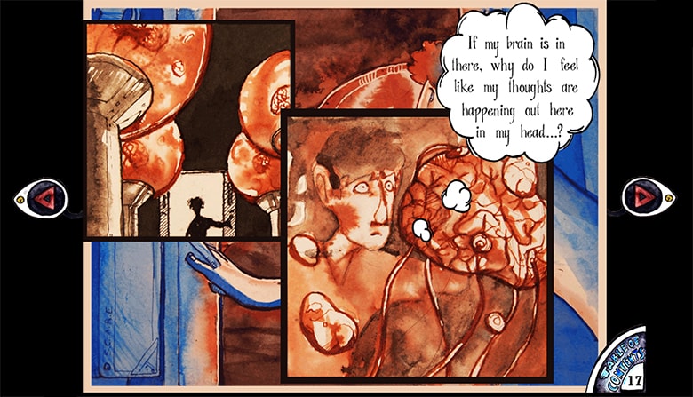 water color red and blue comic style illustrations from through my window