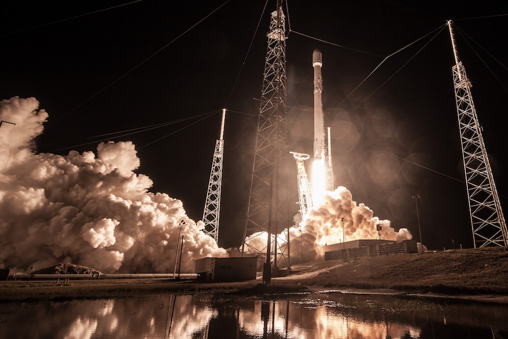 rocket launch at night