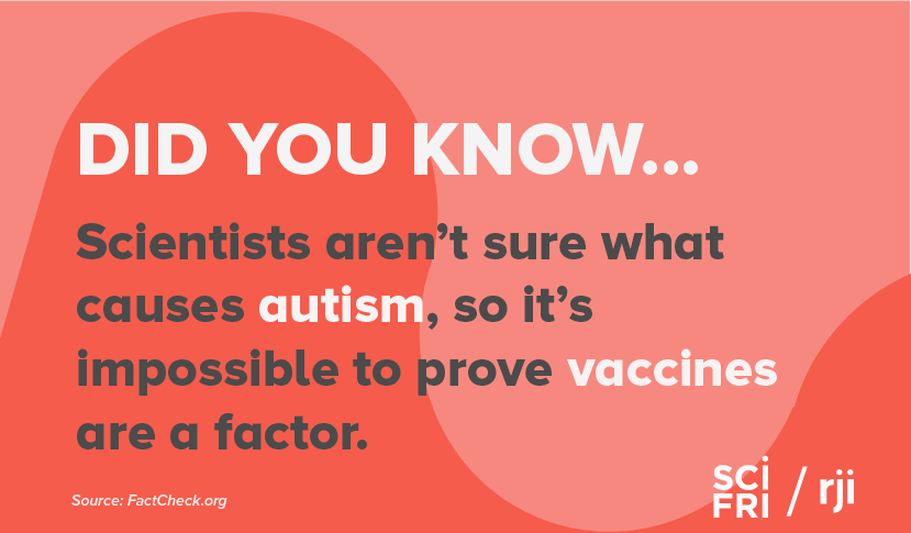 Card that says "did you know scientists aren't sure what causes autism, so it's impossible to prove vaccines are a factor."