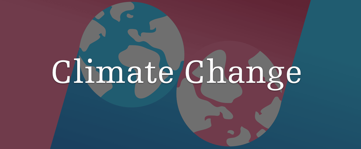 abstract blue and pink earths with text "climate change"