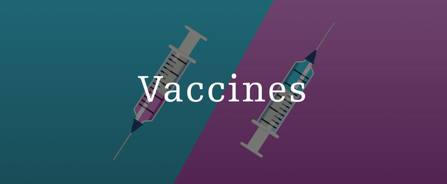 blue and purple image with syringes that has text "vaccines"