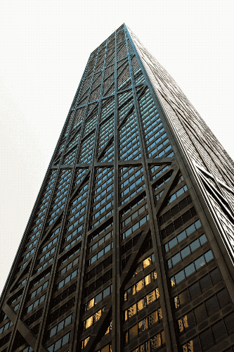exterior of john hancock tower in chicago with a view of the X-lattice exoskeleton