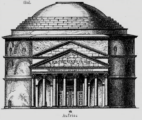 illustrations of the interior and exterior of the pantheon in rome with the seven ring steps clearly depicted