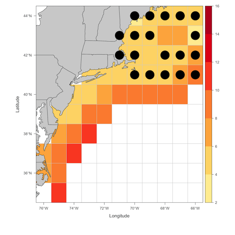 temperature map of the ocean off the coast of new england