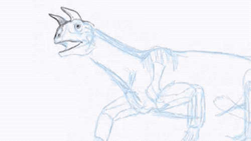 ugueto's process of a shringasaurus, line work