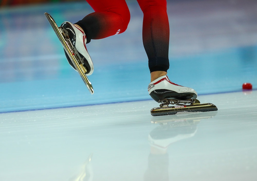 close up shot of speed skater