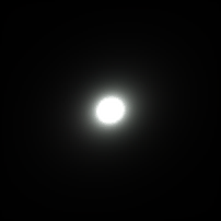 a gif of a blue point of light crossing in front of a white point of light and the blue light getting distorted as it passes in front of the white light