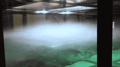 hurricane level intense spray and waves inside a tank