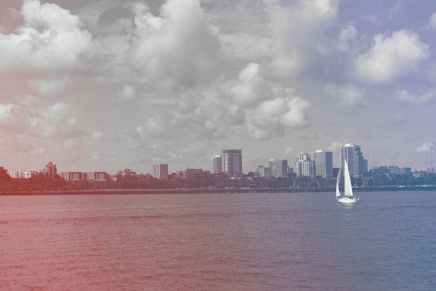 lake michigan with milwaukee skyline in the background