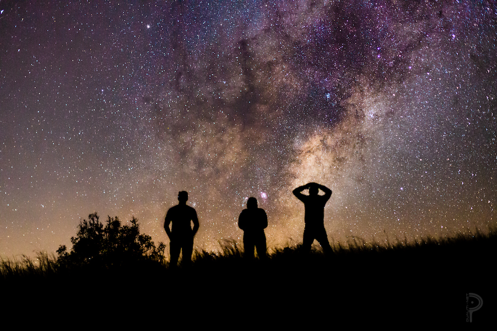 people stargazing outside