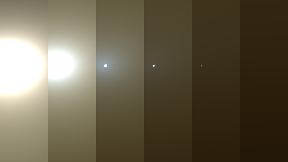 series of images shows simulated views of a darkening Martian sky blotting out the Sun from NASA’s Opportunity rover’s point of view