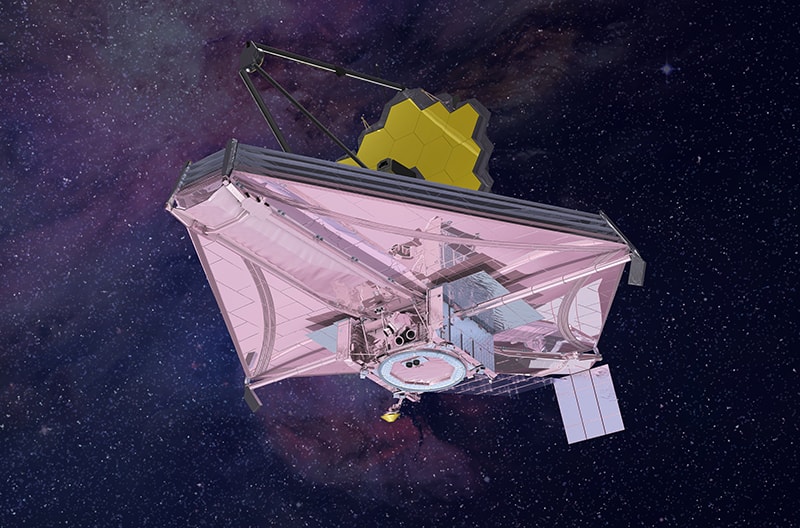 A rendering of the James Webb Space Telescope in space