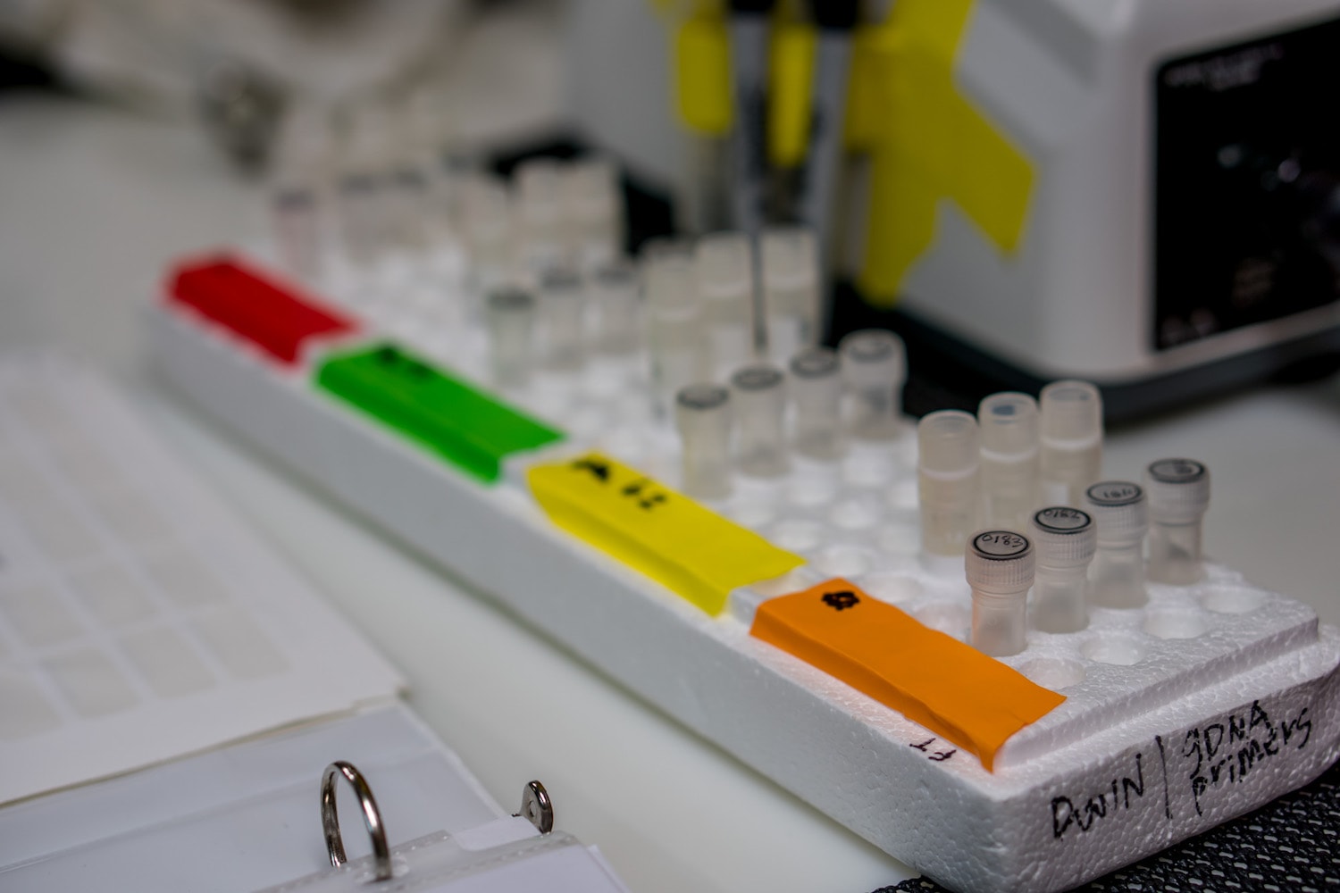 sample test tubes in a styrofoam tray