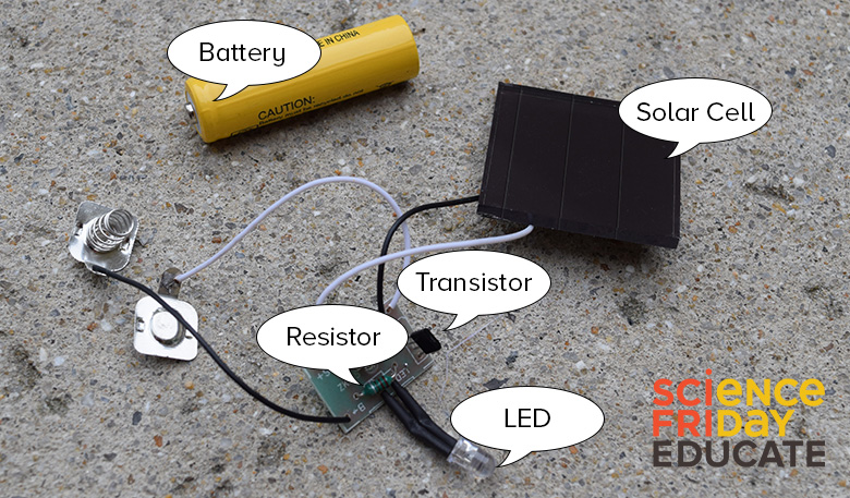 A picture of the typical components of an average solar garden light on a concrete background