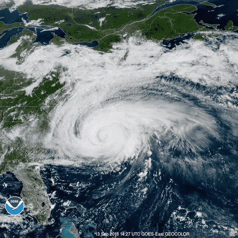 a gif of a spinning hurricane headed towards the east coast of the U.S.