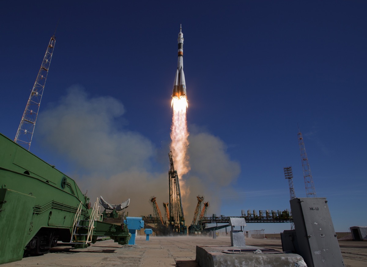 Soyuz rocket taking off right before accident