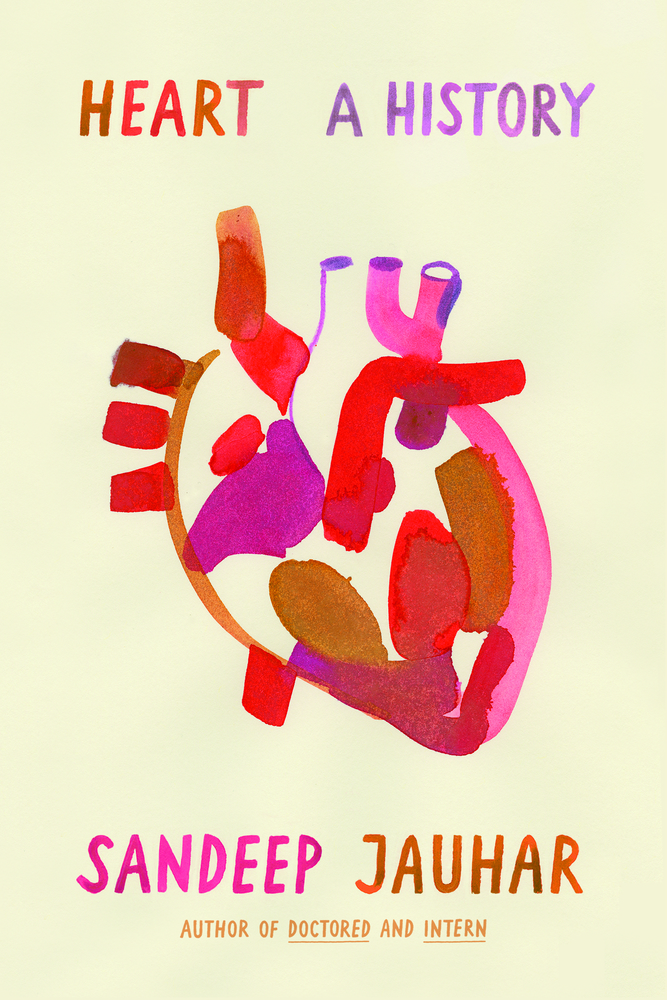 book cover with illustration of multicolored heart against cream background