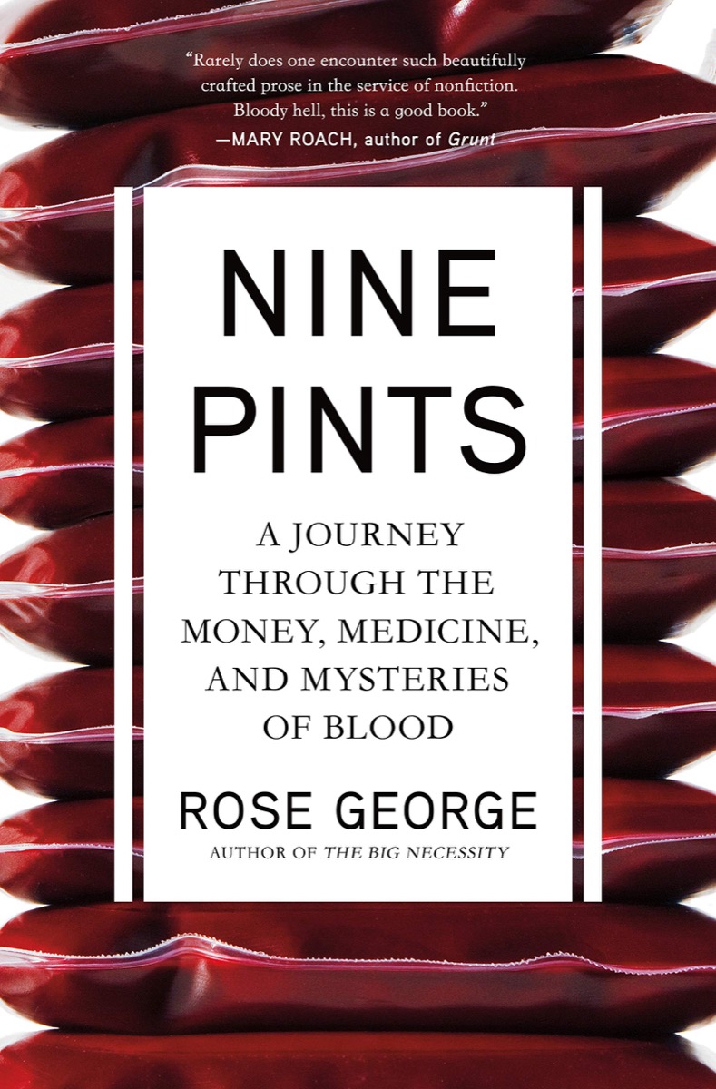 book cover with stacks of blood bags