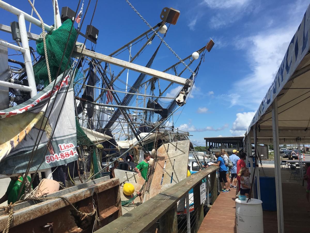 a shrimper boat docked on a pier