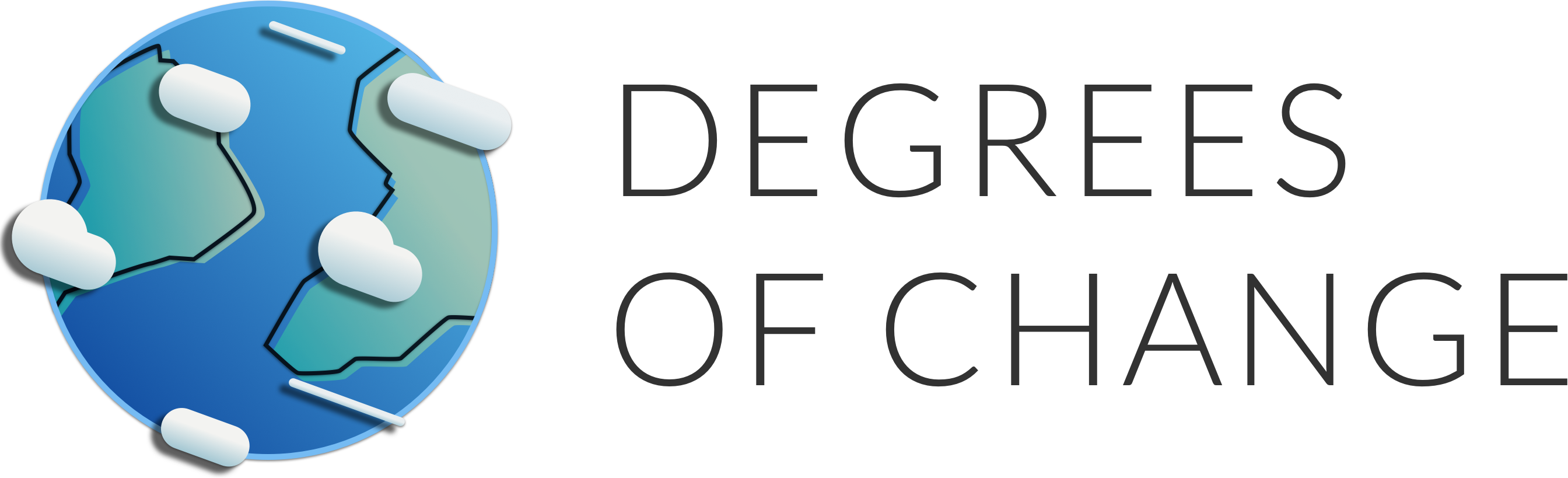 a stylized version of the earth with clouds, with the logo for degrees of change