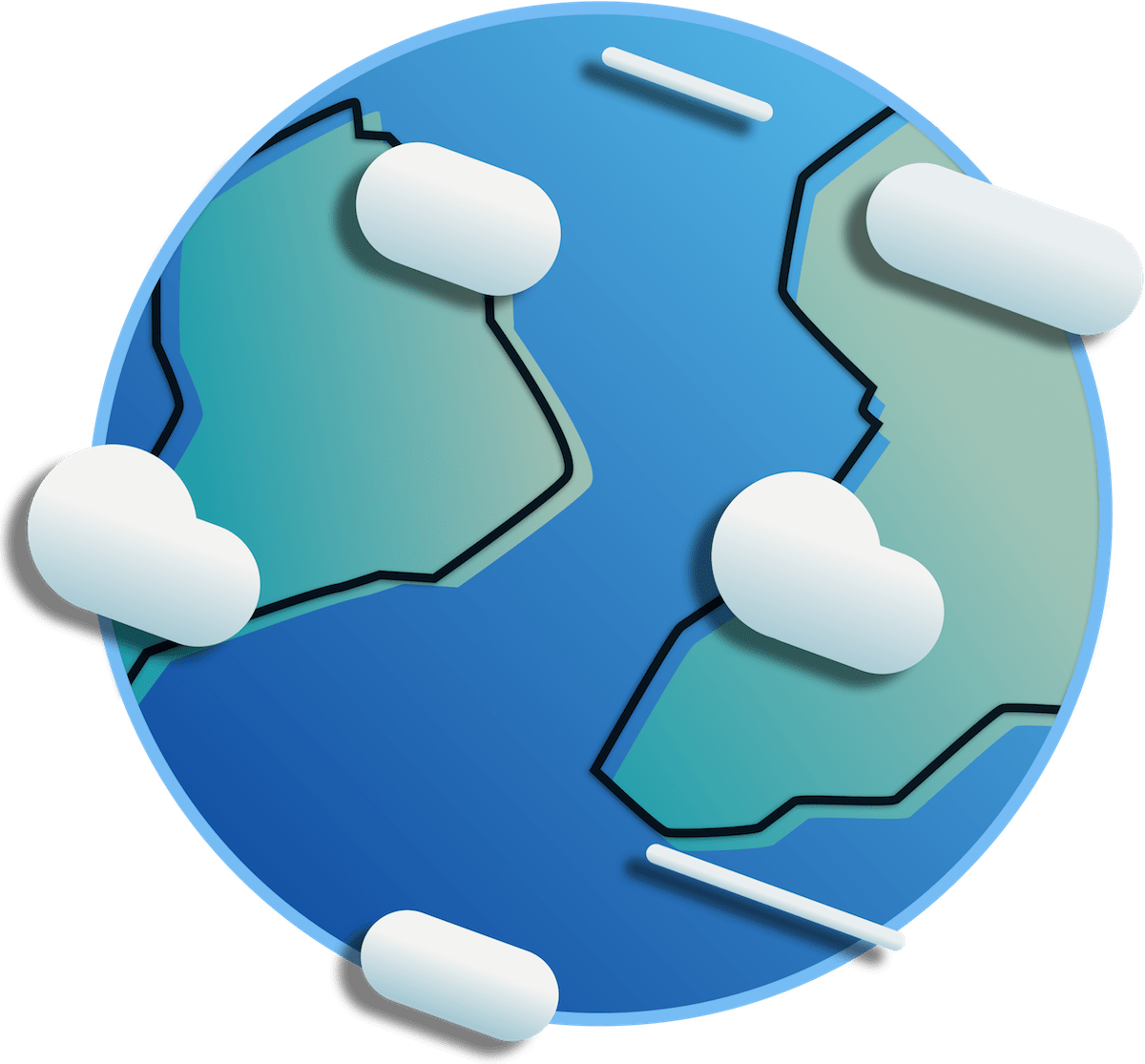 a stylized version of the earth with clouds