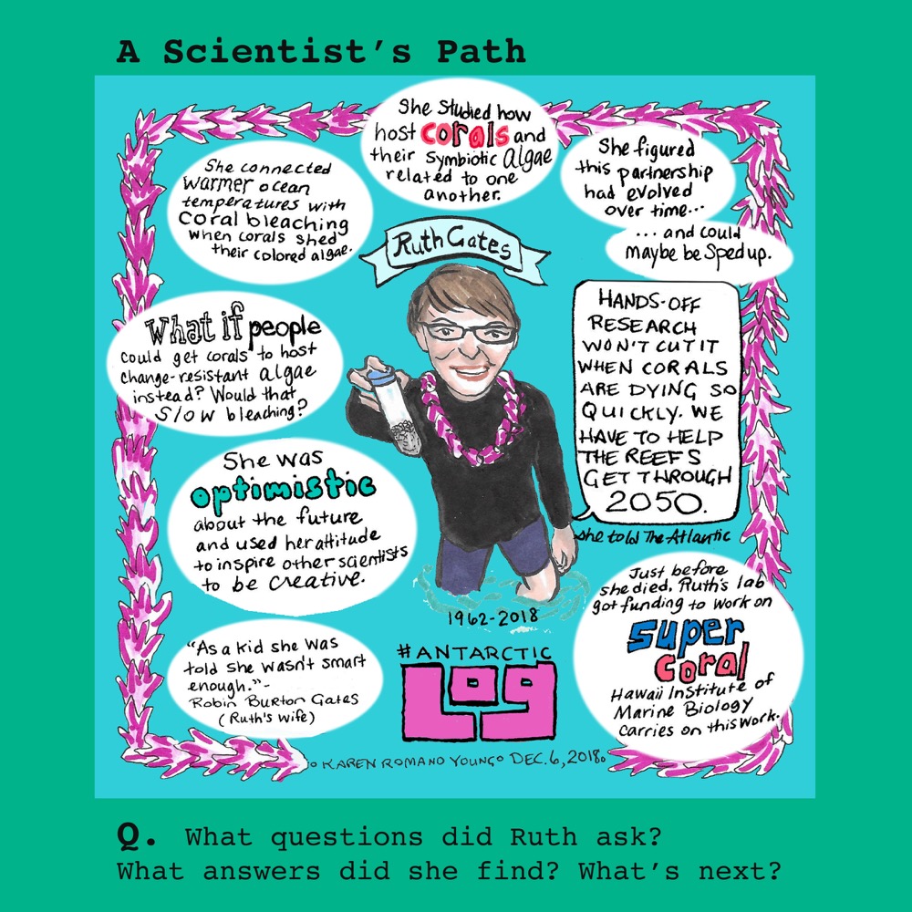 A comic about how scientist Ruth Gates became interested in coral conservation. © Karen Romano Young