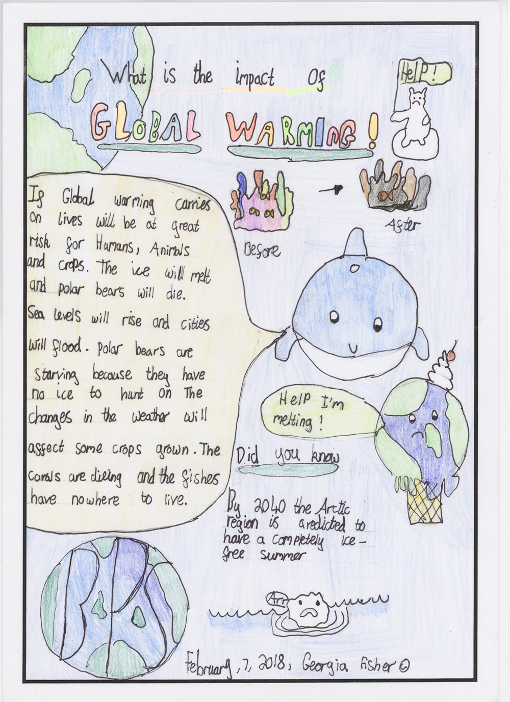 A student comic illustration about the impacts of global warming