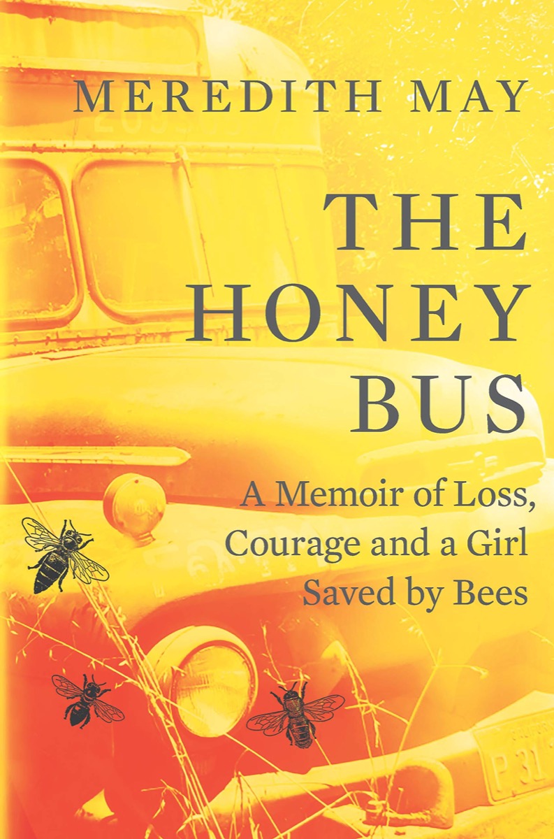 honey-yellow cover with a school bus and a bee landing on it with right justified text