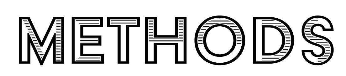 a logo in black and white blocky letters that reads "methods"