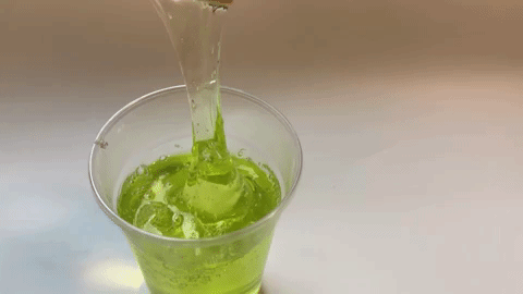 Stretching slime made with borax and glue.