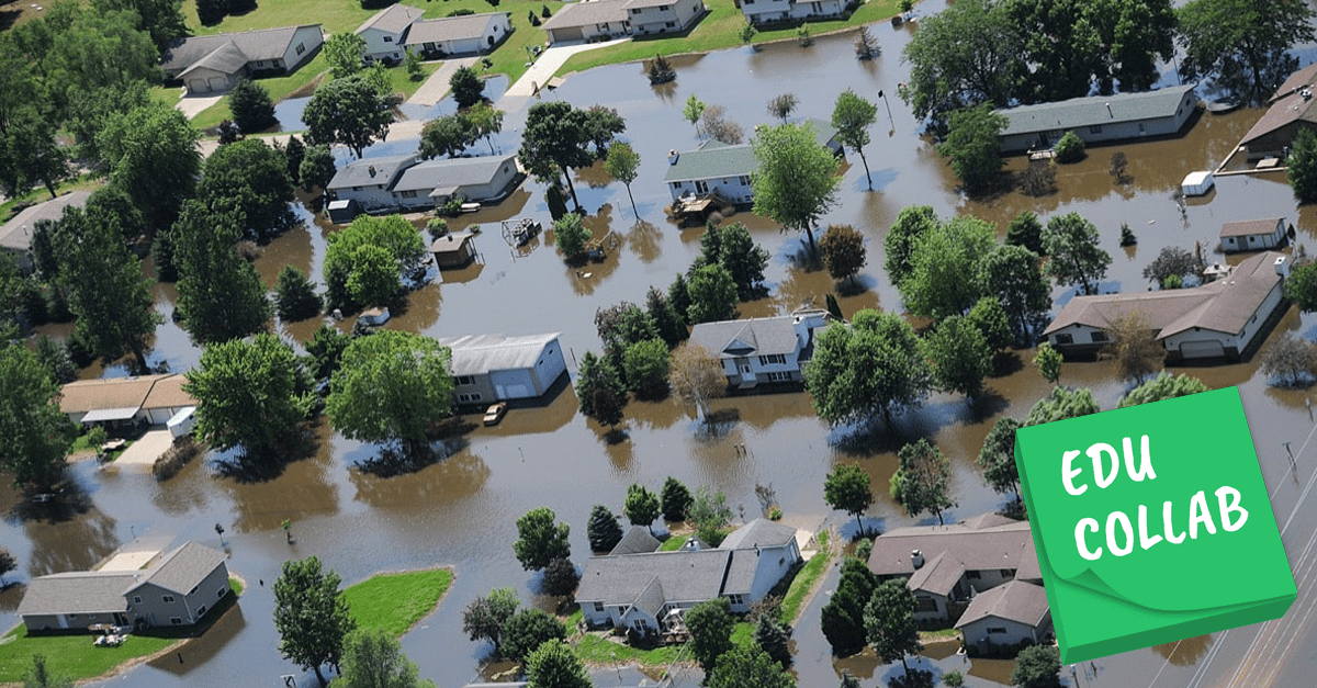 an arial photograph of a flooded neighborhood