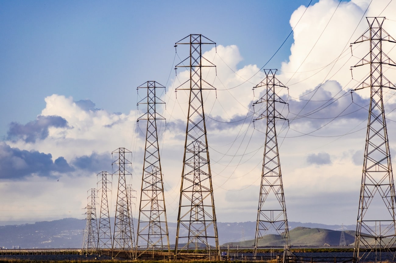 a long row of power lines