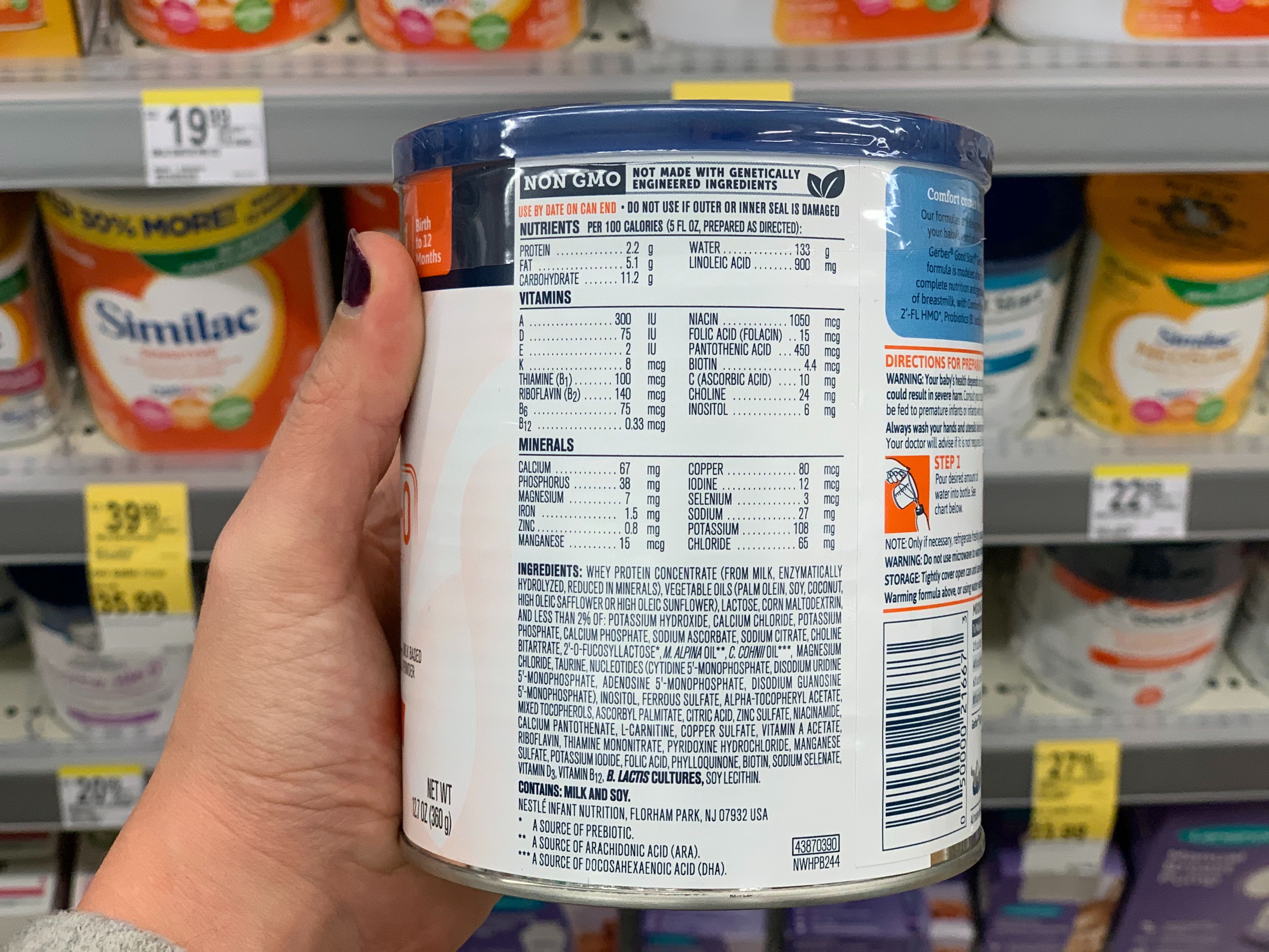 Baby formula nutritional facts 
