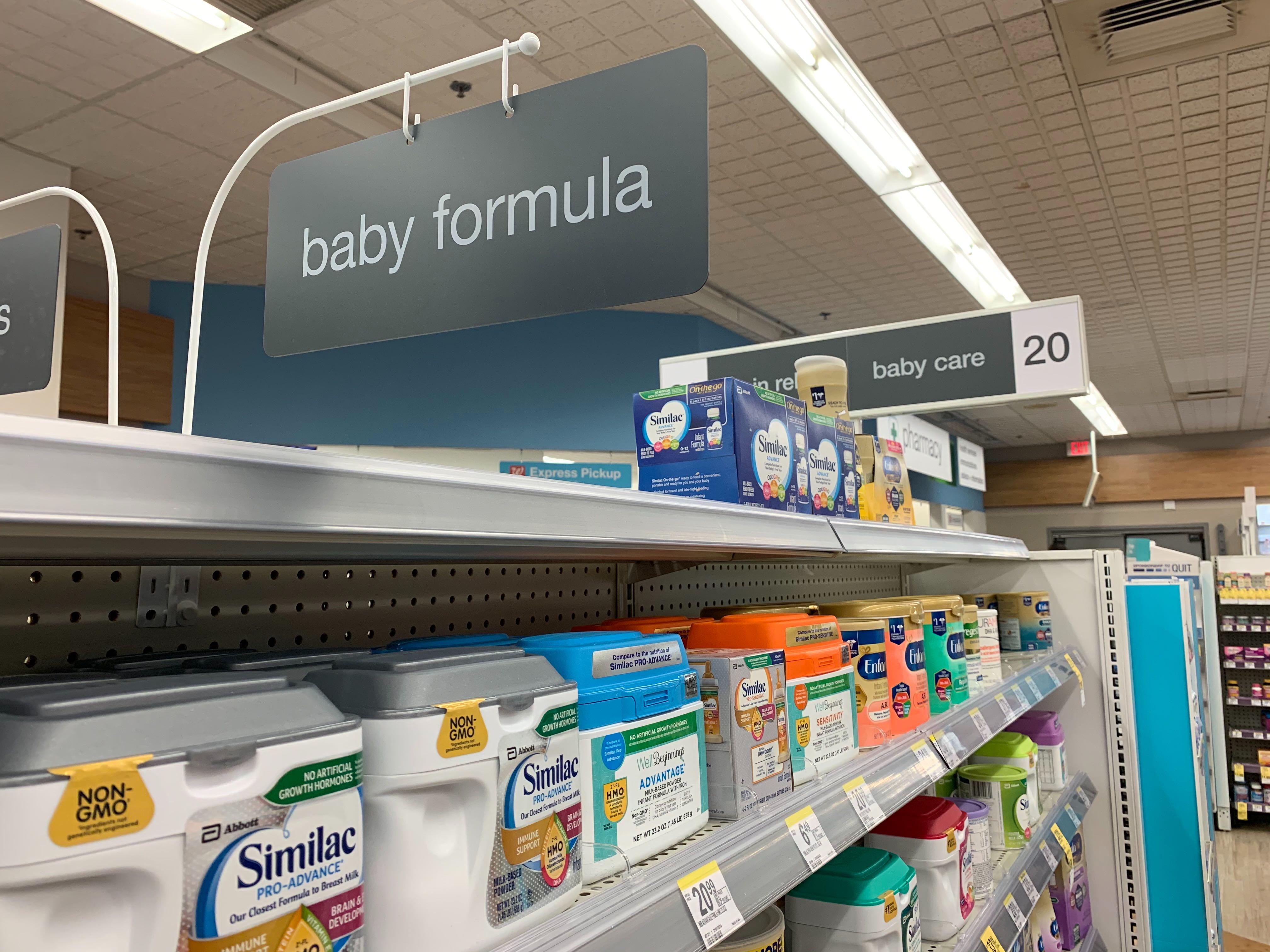 Shelves with baby formula. 