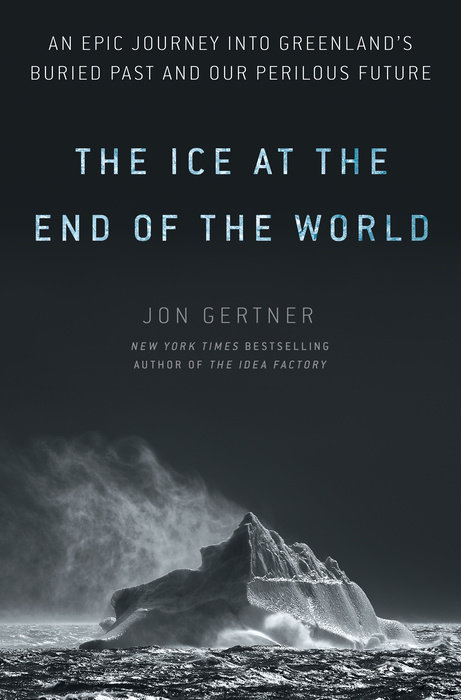 a dark book cover with an iceberg on it, and a title that says "the ice at the end of the world"