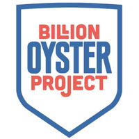 blue shield outline with the words 'billion oyster project'