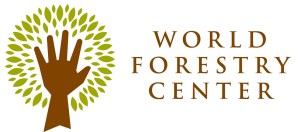 a logo featuring the words 'word forestry center' and a hand with a halo of leaves around it, in the shape of a tree